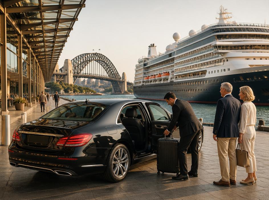 Chauffeur loading luggage at Sydney cruise terminal