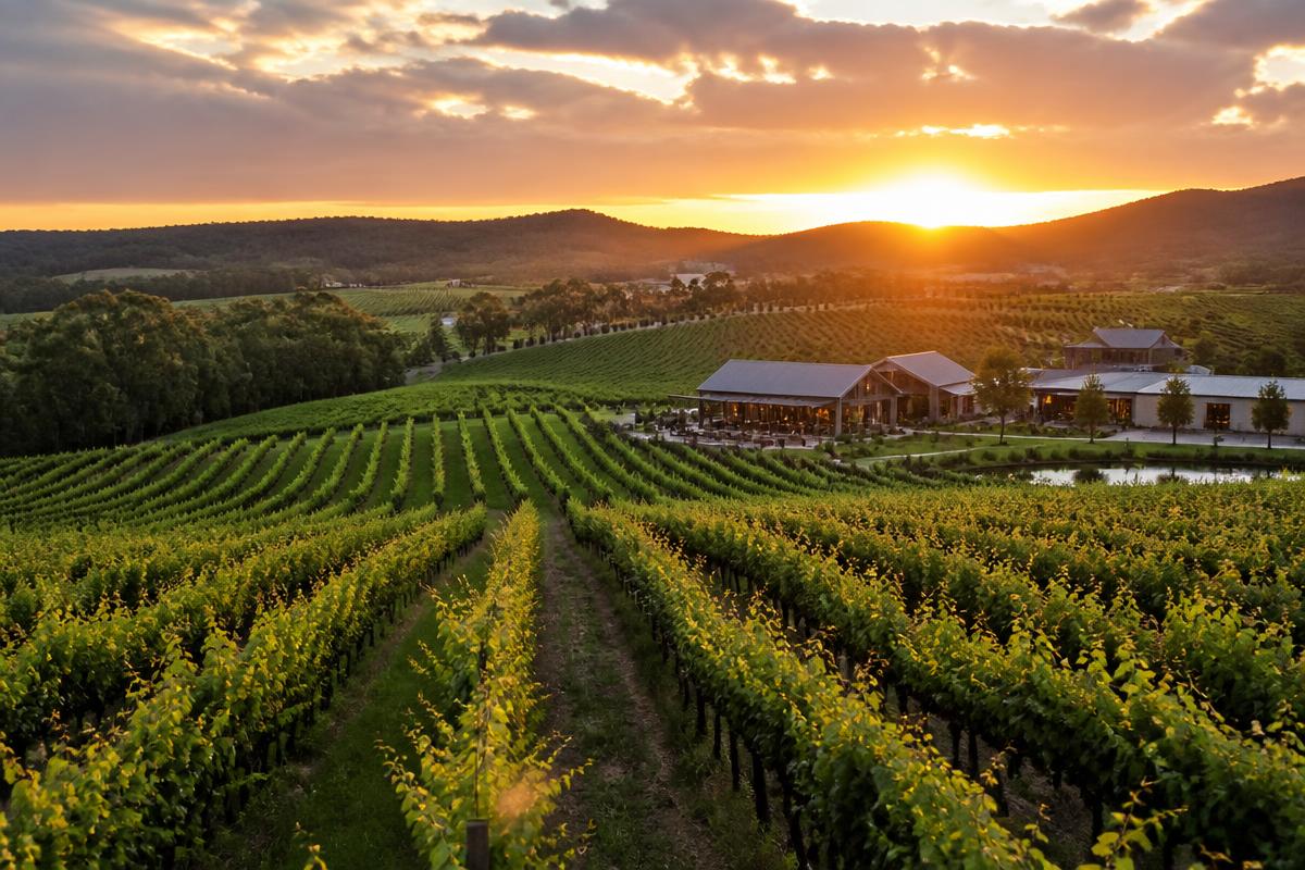 Hunter Valley vineyards at sunset